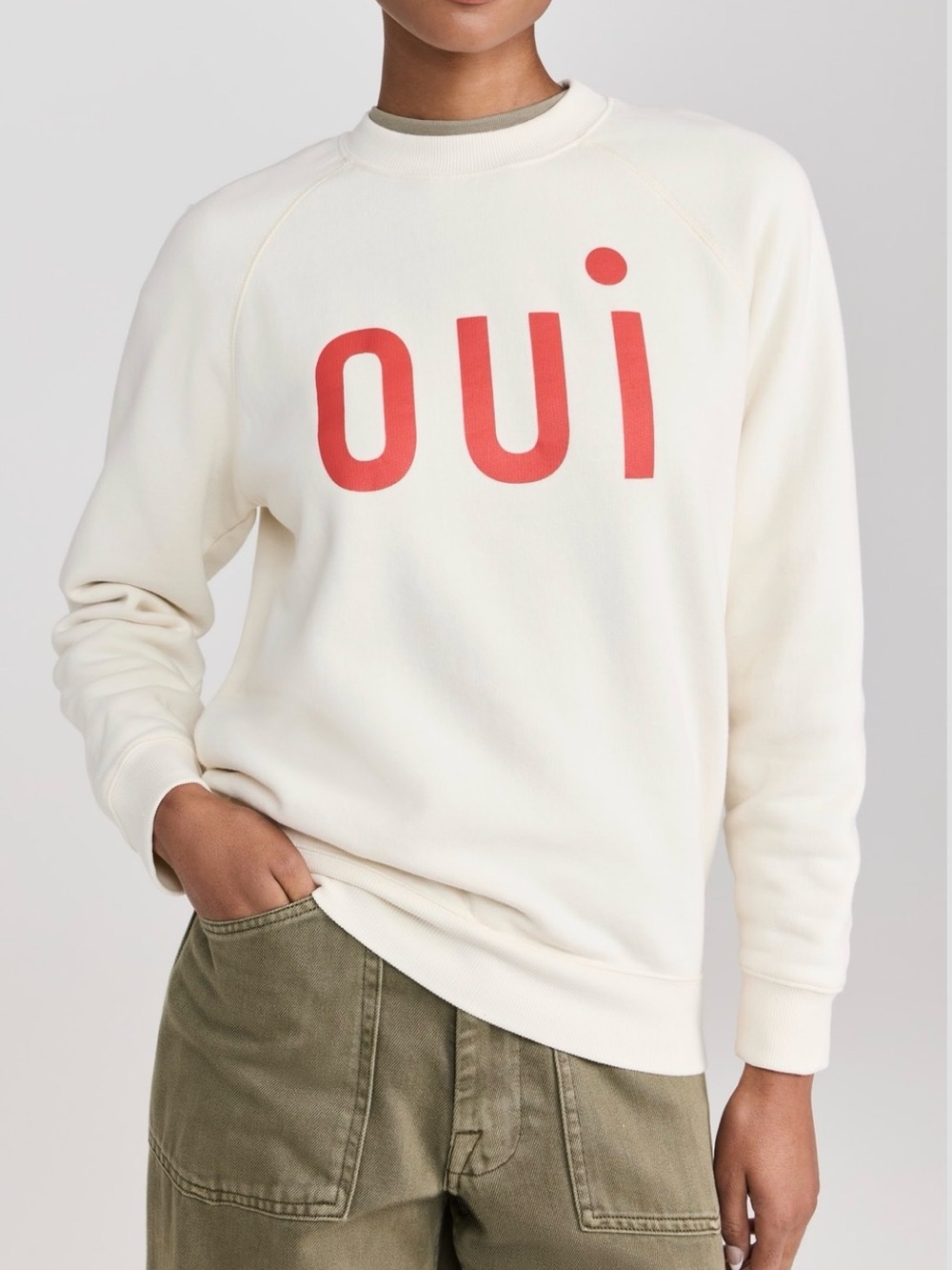 Clare V. | Oui Sweatshirt in Cream with Bright Poppy